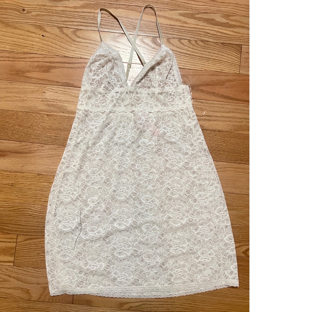 Victoria's Secret Ivory Floral Lace Slip Dress Shimmer Straps 395273-72Y S/P